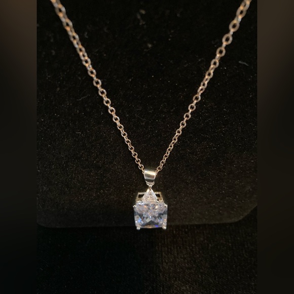 925 SS 24” long chain. Large Emerald cut CZ set in 925 SS raised cage 1”x 1/2” - Picture 7 of 12